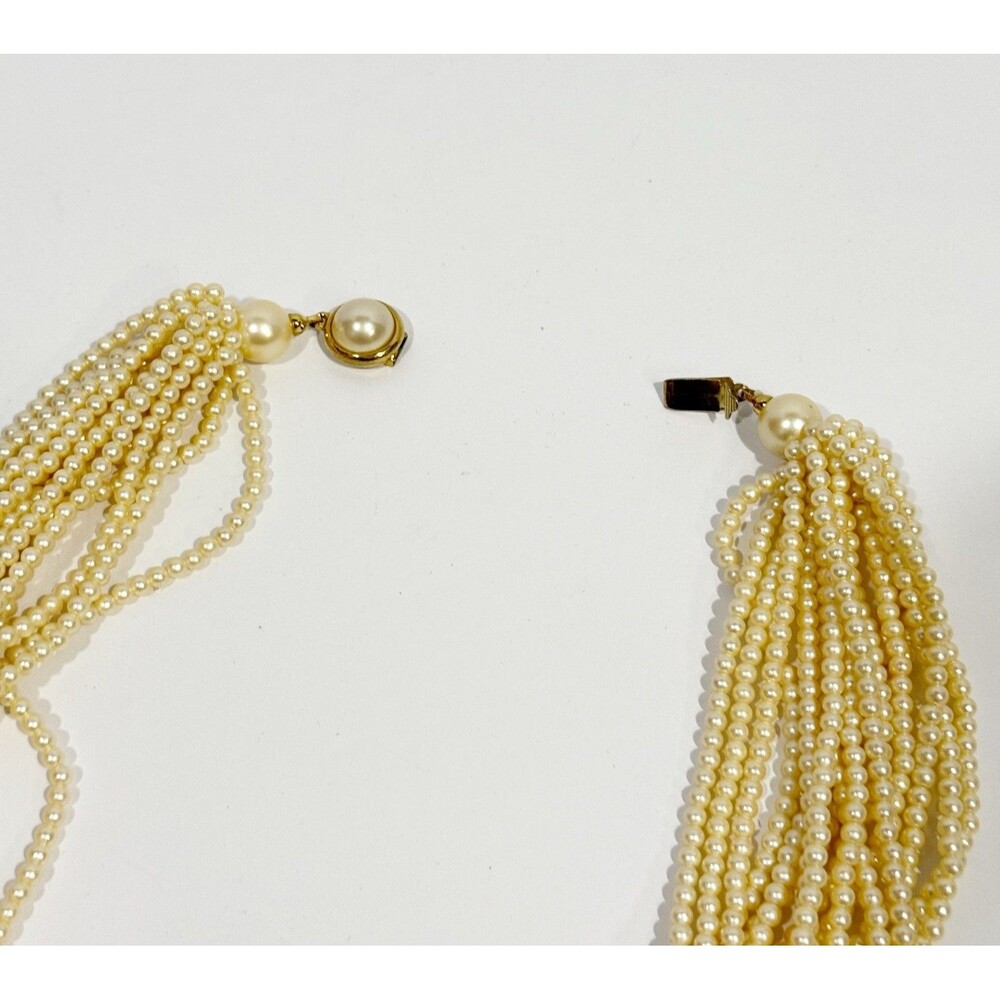 Vintage 10-Strand Faux Pearl Necklace with Patented Gold-Tone Clasp - Picture 12 of 16